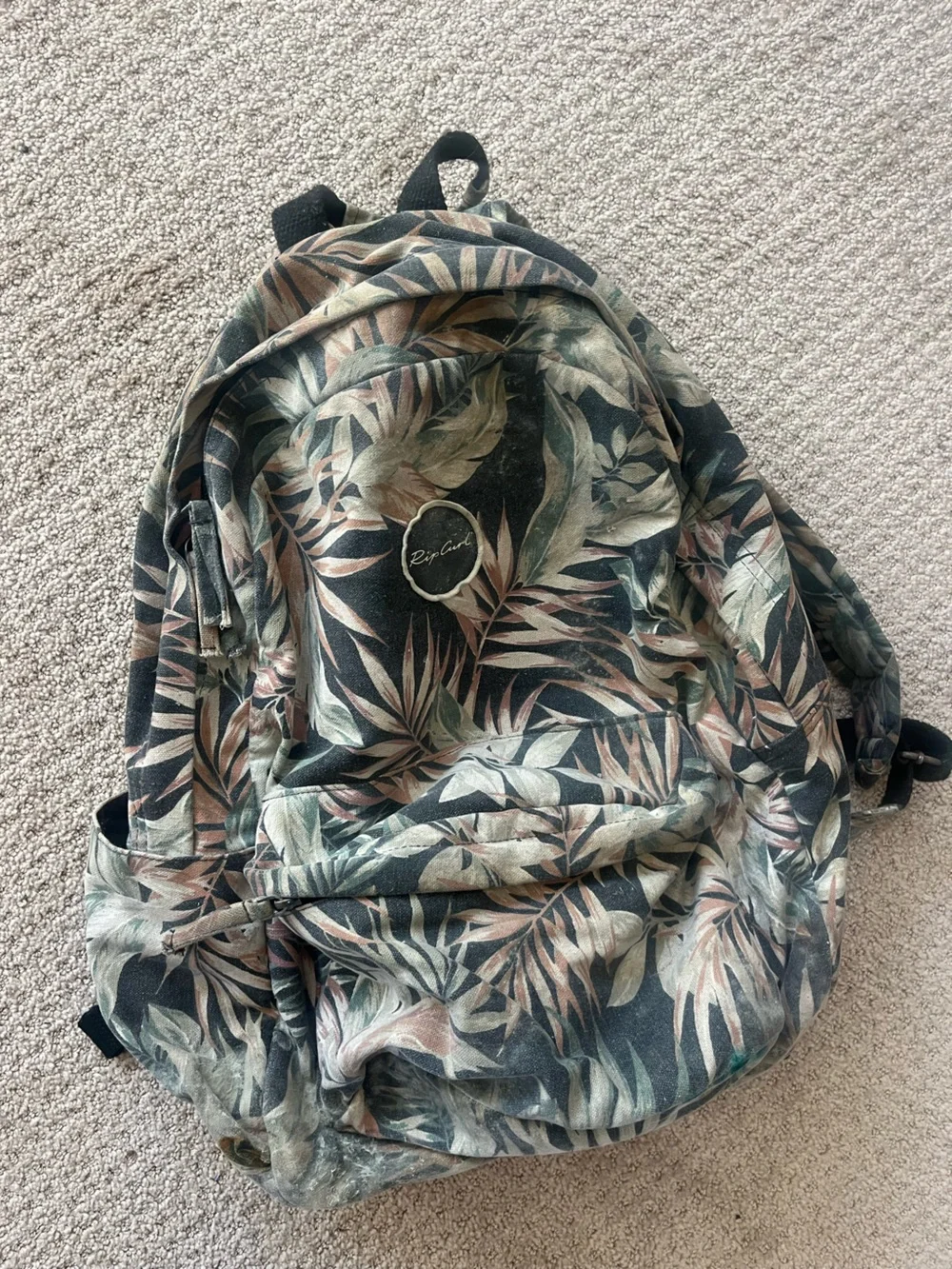 Billabong Leaf Pattern Backpack - Black, Green, Tan